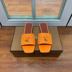 LP RAFFIA CHARMS FLATS SANDAL ORANGE CALFSKIN