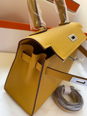KELLY MINI 20 BAG IN DIJON YELLOW CALFSKIN WITH GOLD HARDWARE