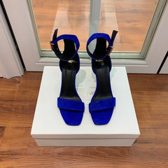 BALMAIN 25S THIN STRAP HIGH HEELS 105MM IN DARK BLUE SUEDE GOLD HARDWARE