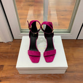 BALMAIN 25S THIN STRAP HIGH HEELS 105MM IN FUCHSIA SUEDE GOLD HARDWARE
