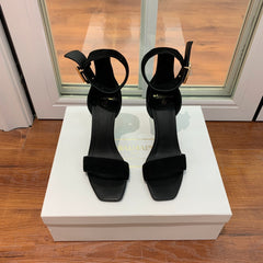 BALMAIN 25S THIN STRAP HIGH HEELS 105MM IN BLACK SUEDE GOLD HARDWARE