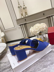 ONE STUD HEELED MULE 60 MM IN COBALT BLUE CALFSKIN