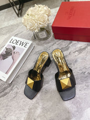 ONE STUD HEELED MULE 60 MM IN BLACK CALFSKIN