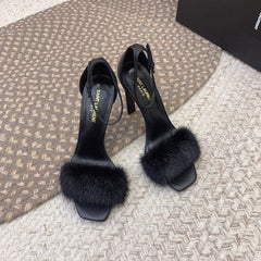 HIGH HEELS SQUARE TOE IN BLACK MINK FUR