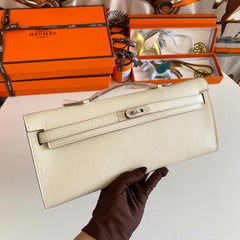 KELLY CUT 31 IN BEIGE CREAM CALFSKIN WITH SILVER HARDWARE