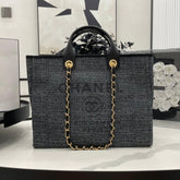 CC DEAUVILLE LARGE 38 TOTE BAG IN BLACK CANVAS GOLD HARDWARE