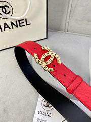 CC 30MM BELT IN CHERRY RED SMOOTH CALFSKIN WITH GOLD HARDWARE