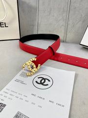 CC 30MM BELT IN CHERRY RED SMOOTH CALFSKIN WITH GOLD HARDWARE