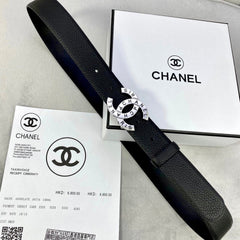 CC 30MM BELT IN BLACK SMOOTH CALFSKIN WITH SILVER HARDWARE