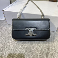 CHAIN EMBOSSED ARMPIT BAG 20 IN BLACK CALFSKIN SILVER HARDWARE