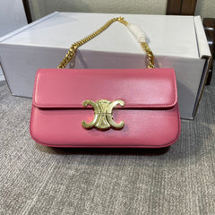 CHAIN EMBOSSED ARMPIT BAG 20 IN WATERMELON PINK CALFSKIN