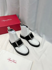 VIV' RANGERS CHELSEA BOOTIES IN WHITE CALFSKIN CRYSTAL BUCKLE