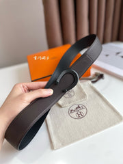 HM LUCK BELT BUCKLE & REVERSIBLE CHOCOLATE BROWN AND BLACK LEATHER STRAP 38MM