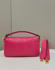 BAGUETTE WITH FF MOTIF 27 IN CERISH PINK SOFT LAMBSKIN GOLD HARDWARE