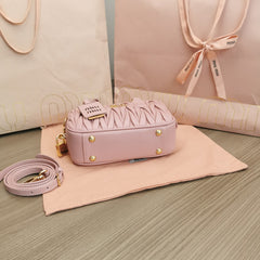 ARCADIE MATELASSÉ NAPPA SMALL BAG 19 IN PASTEL PINK LAMBSKIN GOLD HARDWARE