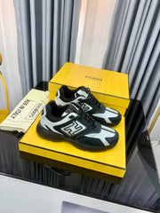 FENDI FASTER TRAINER IN BLACK SUEDE MIX WHITE CALFSKIN