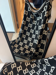 SQUARE SCARF 140 CM IN BLACK MIX WHITE SILK CASHMERE 401511