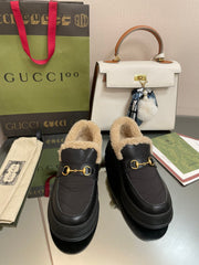 GG LOAFER IN BLACK CALFSKIN WITH BEIGE WOOL LINING