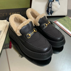 GG LOAFER IN BLACK CALFSKIN WITH BEIGE WOOL LINING