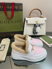 GG LOAFER IN WHITE MIX LIGHT PINK CALFSKIN WITH BEIGE WOOL LINING