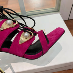 BALMAIN 25S HIGH HEELS 95MM IN FUCHSIA SUEDE WITH PEARL