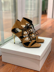 BALMAIN 25S HIGH HEELS 95MM IN DARK BROWN SUEDE WITH PEARL