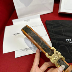 TRIOMPHE BELT 25MM REVERSIBLE IN DARK BROWN LOGO PRINT AND BROWN CALFSKIN WITH GOLD BUCKLE