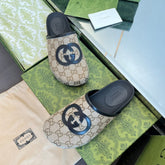 INTERLOCKING G MULE IN BEIGE MONOGRAM CANVAS AND LEATHER