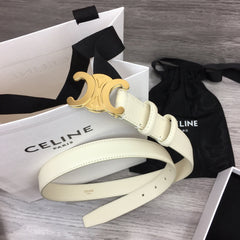 CL MEDIUM 25 MM TRIOMPHE BELT IN WHITE LEATHER GOLD HARDWARE