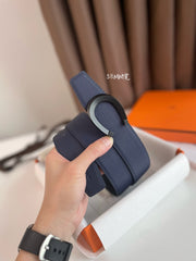 LUCK BELT BUCKLE & REVERSIBLE AEGEAN BLUE AND BLACK LEATHER STRAP 38MM BLACK HARDWARE