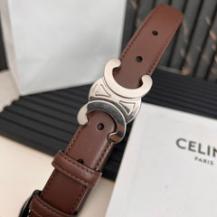 TRIOMPHE 25 MM BELT IN DARK BROWN CALFSKIN SILVER HARDWARE