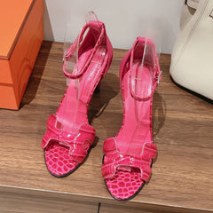 PREMIERE 105 SANDAL IN WATERMELON PINK CROCODILE LEATHER
