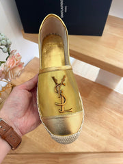 SL YVES LOGO SLIP ON METALLIC GOLD CALFSKIN AND MESH