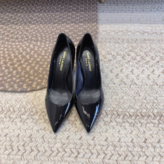 OPYUM BLACK HEEL PUMPS IN BLACK GLOSSY CALFSKIN