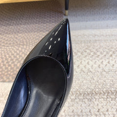 OPYUM BLACK HEEL SLINGBACK PUMPS IN BLACK GLOSSY CALFSKIN