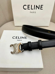 CELINE 25S TRIOMPHE 25MM BELT IN BLACK CALFSKIN SILVER HARDWARE