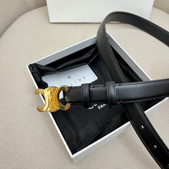 CELINE 25S TRIOMPHE 25MM BELT IN BLACK CALFSKIN GLOD HARDWARE
