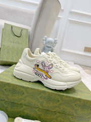 GG RHYTON TRAINER WHITE LAMBSKIN WITH FOX ICON