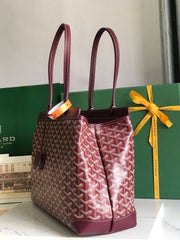 BELLECHASSE BIAUDE PM BAG 36 IN WINE RED GOYARDINE CANVAS AND CALFSKIN TRIM