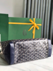 BELLECHASSE BIAUDE PM BAG 36 IN NAVY BLUE GOYARDINE CANVAS AND CALFSKIN TRIM