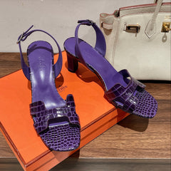 SLINGBACK ETERNITE 75 VIOLET LAMBSKIN AND CROCODILE LEATHER