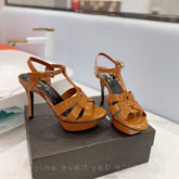 SL TRIBUTE POINED TOE SANDALS GLOSSY COPPER CALFSKIN