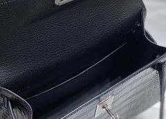 HERMES 25S MINI KELLY 19 IN BLACK CALFSKIN SILVER HARDWARE