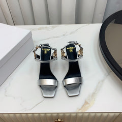 BALMAIN 25S HIGH HEELS WITH B METAL DETAIL 95MM IN SILVER CALFSKIN