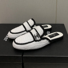 HALF-MULES IN WHITE MIX BLACK WOOL WOVEN