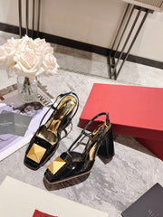 ONE STUD BLACK PATENT LEATHER LACE-UP HIGH HEELS 85 MM