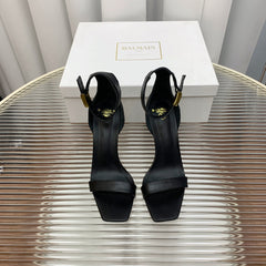 BALMAIN 25S METAL BUCKLE HIGH HEELS 95MM IN BLACK CALFSKIN