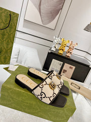 GG EXCLUSIVE SLIDE SANDAL BLACK AND CREAM CALFSKIN