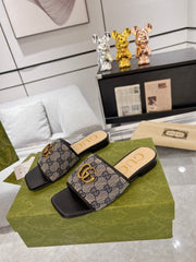 GG EXCLUSIVE SLIDE SANDAL BLACK AND CHARCOAL FABRIC