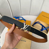 LV 30 MM BELTS IN BLACK AND BRONZE BROWN CALFSKIN SILVER HARDWARE